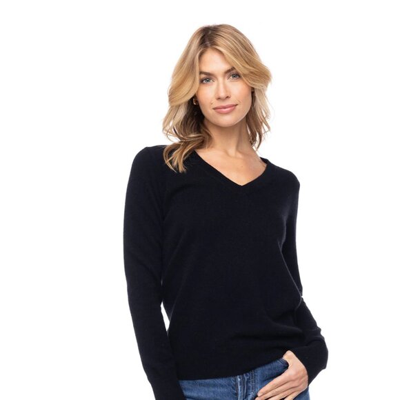Pura Cashmere Essential Cashmere V-Neck, Black, Medium, NWT!! - Picture 1 of 2